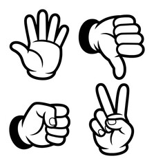 Obraz premium Black and white cartoon hands showing different gestures vector