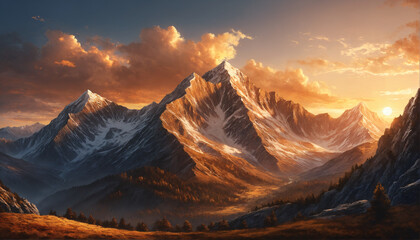 Majestic Mountain Sunset Landscape