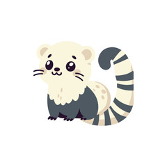 Cute cartoon animal character with a striped tail sitting against a plain background