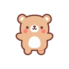 Cute cartoon bear character with a cheerful expression, standing against a simple background