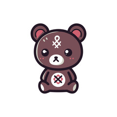 Cute cartoon bear character with unique markings, sitting against a simple white background