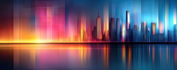Outline inspiring twilight Vibrant Abstract Cityscape at Dusk with Reflection on Water Surface