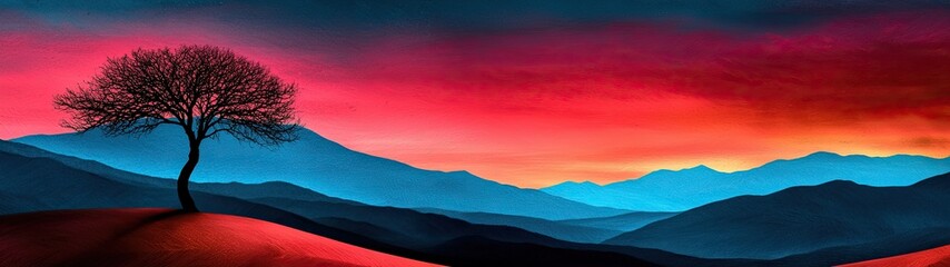 Outline inspiring twilight Serene Landscape at Twilight with Tree Silhouette and Colorful Sky