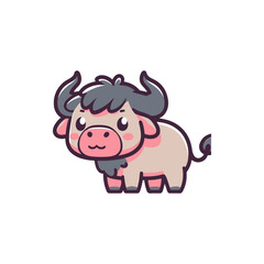 Cute cartoon buffalo character with a playful expression, surrounded by a simple white background