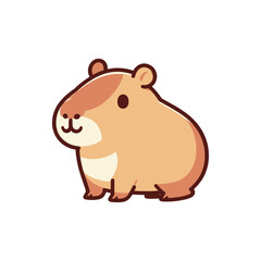 Cute cartoon capybara sitting calmly, surrounded by a serene nature background