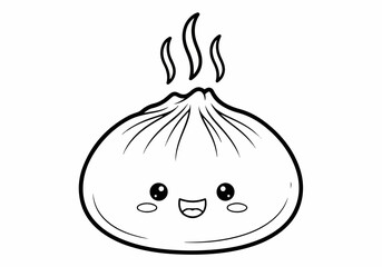 Happy Tibetan Momo Dumpling Character Vector Coloring Page for Kids