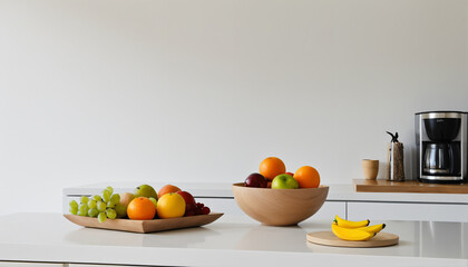 Fresh Fruit Bowls on Modern Kitchen Countertop