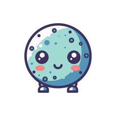 Cute cartoon character of a smiling blue planet with cheerful features and simple design