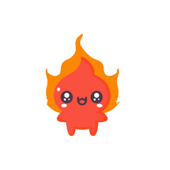 Cute cartoon character of a red creature with flames, smiling joyfully against a white background