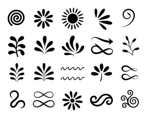 Black decorative ornamental elements and shapes vector symbol