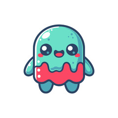 Cute cartoon character resembling a jelly-like creature with a smiling face and vibrant colors