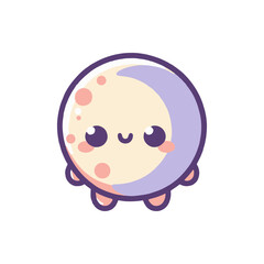 Cute cartoon character resembling a moon with a smiling face and pastel colors
