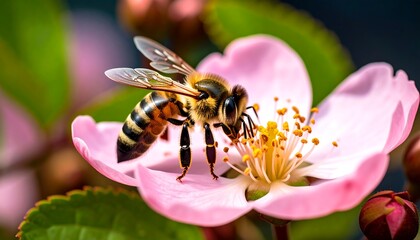 Honeybee on a pink flower