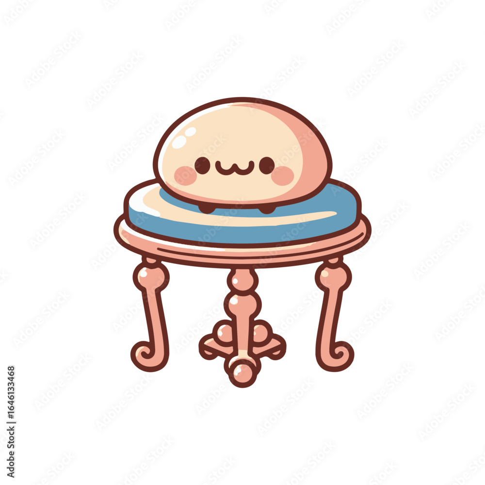 Poster cute cartoon character resting on a small decorative table in a minimalist setting
