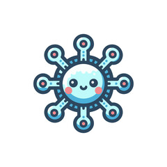 Fototapeta premium Cute cartoon character resembling a virus with smiling face and colorful design, isolated