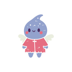 Cute cartoon character resembling a whimsical spirit with wings, standing against a plain background