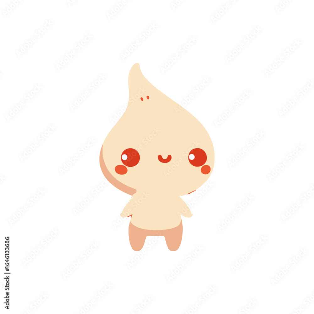 Poster cute cartoon character with a smiling face and rounded features, set against a plain background