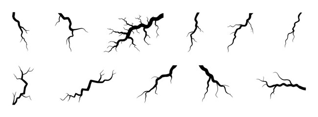 Black crack shapes on white background fissure fracture