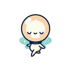 Cute cartoon character with a round head and wings, floating peacefully against a simple background