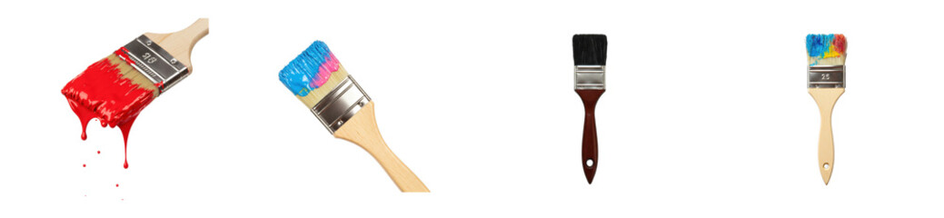 Creative painting techniques with colorful brushes art studio series inspirational artistic expression. Set cut out PNG