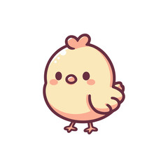 Cute cartoon chick standing on a white background, showcasing its playful and adorable features