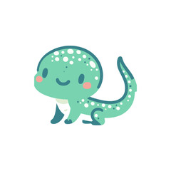 Cute cartoon creature with a round head and spotted body, playfully exploring a whimsical environment