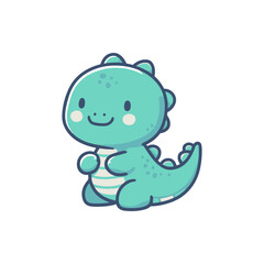 Cute cartoon dinosaur character standing cheerfully with a simple white background