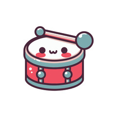 Cute cartoon drum with a smiling face and rosy cheeks, set against a playful background