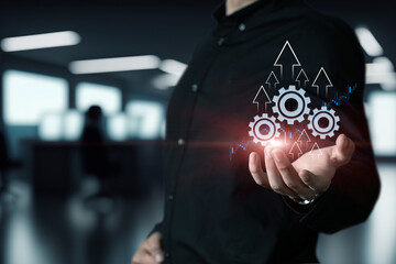 Gears and arrows show business growth