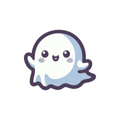 Cute cartoon ghost character with a friendly expression, floating against a white background