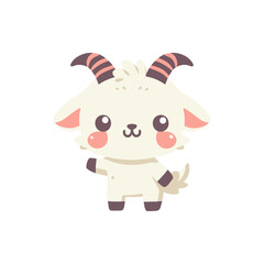 Cute cartoon goat character with playful expression, standing against a simple white background