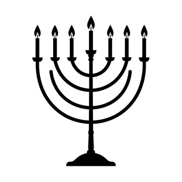 black menorah with lit candles clip art preview