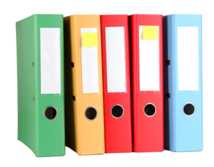 Stacked File Folders with Papers and Sticky Notes, Pile of paperwork and files, Transparent background, PNG, Clipping path, graphic resources, Business concept.