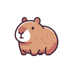 Cute cartoon illustration of a small brown rodent sitting calmly against a white background