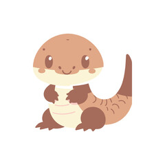 Cute cartoon illustration of a smiling otter-like creature sitting happily on a white background