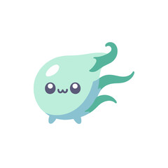 Cute cartoon jellyfish with a smiling face and flowing tentacles against a plain background