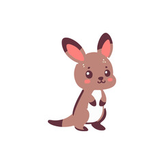 Cute cartoon kangaroo standing upright, with a playful expression in a simple background