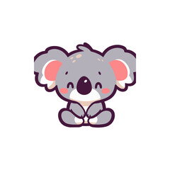 Cute cartoon koala sitting happily, surrounded by a simple white background, ideal for children's products