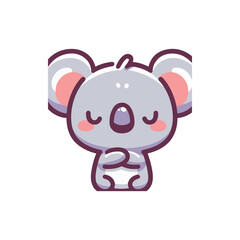 Cute cartoon koala character with closed eyes, displaying a peaceful expression, isolated on white