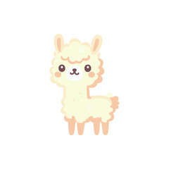 Cute cartoon llama character with fluffy fur standing against a plain background