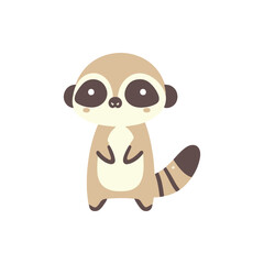 Cute cartoon meerkat standing upright with a friendly expression on a plain background
