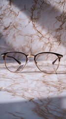 Metallic frames eyewear Stylish and Elegant Eyeglasses on Marble Background for Fashion Lovers