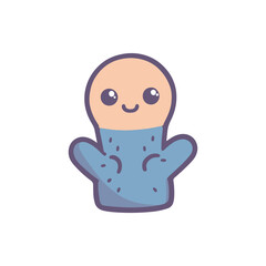 Cute cartoon puppet character with a smiling face, set against a white background, ideal for children's content