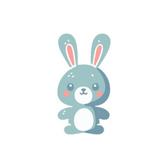Cute cartoon rabbit character standing upright with a soft blue hue and rosy cheeks