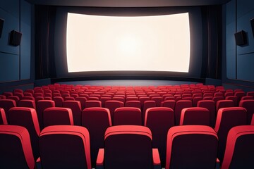 Fototapeta premium Empty Movie Theater Auditorium with Red Seats and Large Screen Ready for Show Time a Cinematic Experience and Entertainment Venue