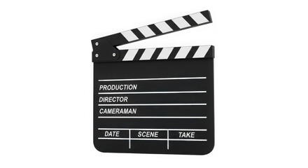 Obraz premium Classic black film clapperboard with white stripes on black background