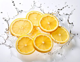 Fresh lemon slices in water splash (2)