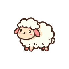 Cute cartoon sheep standing on a white background, showcasing its fluffy wool and cheerful expression