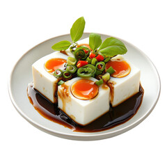 Silky Tofu with Savory Egg Yolks and Fresh Herbs on a Plate on transparent background