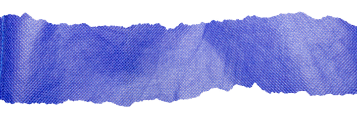 Horizontal Blue Linen Fabric Strip with Rough Torn Edges, Isolated on Transparent Background for Texture and Overlay Use.